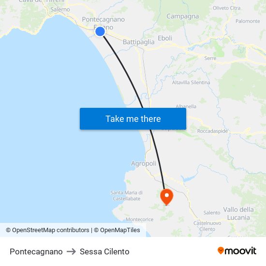 Pontecagnano to Sessa Cilento map