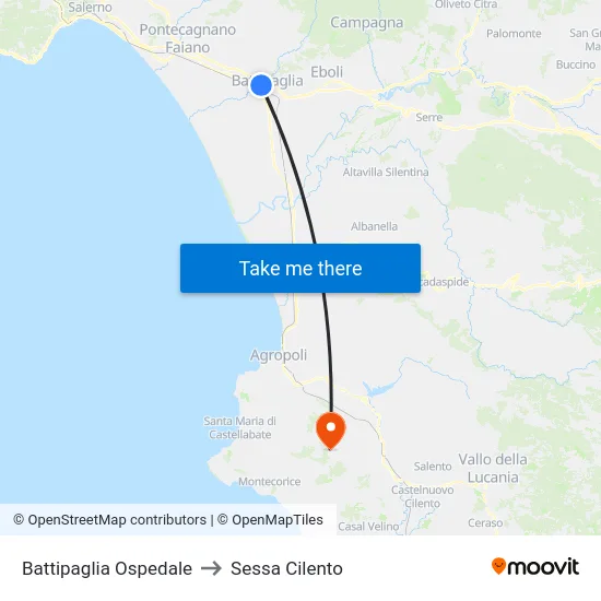 Battipaglia Ospedale to Sessa Cilento map