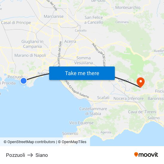 Pozzuoli to Siano map
