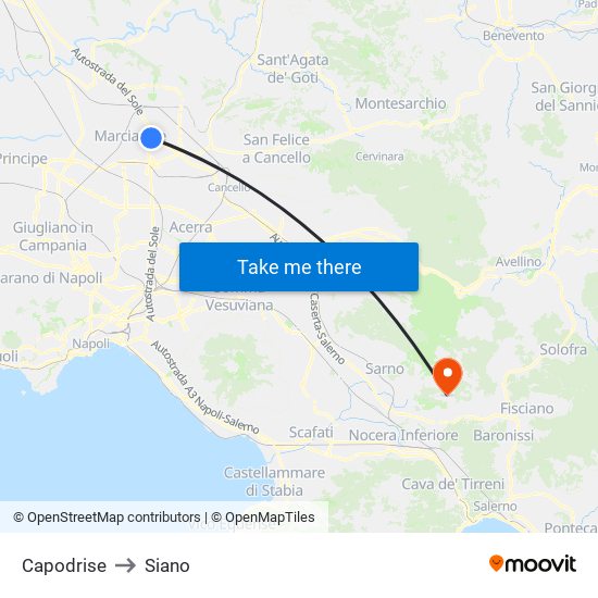Capodrise to Siano map