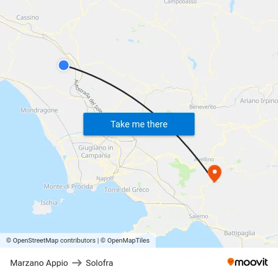 Marzano Appio to Solofra map