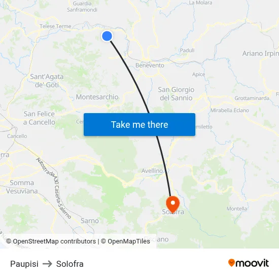 Paupisi to Solofra map