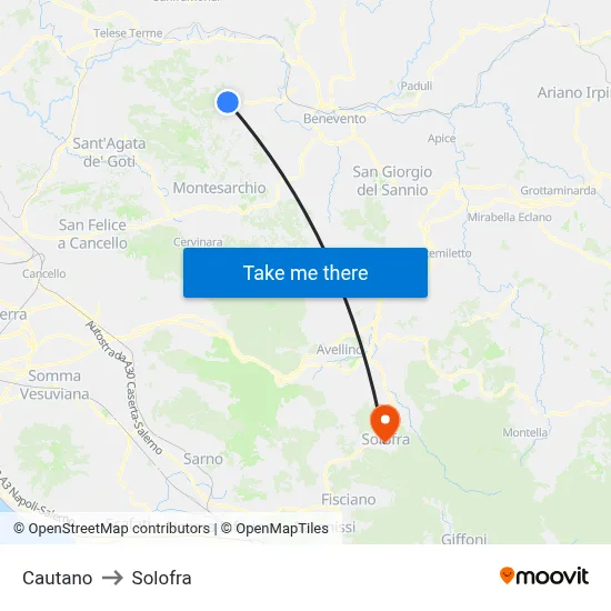 Cautano to Solofra map