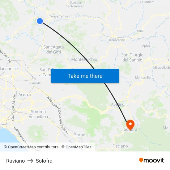 Ruviano to Solofra map