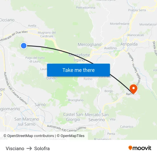 Visciano to Solofra map