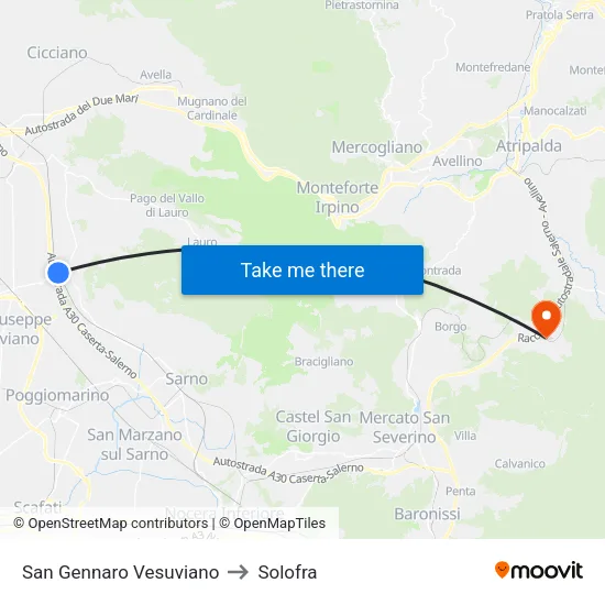San Gennaro Vesuviano to Solofra map