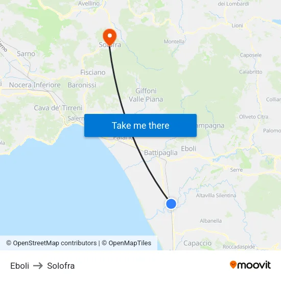 Eboli to Solofra map