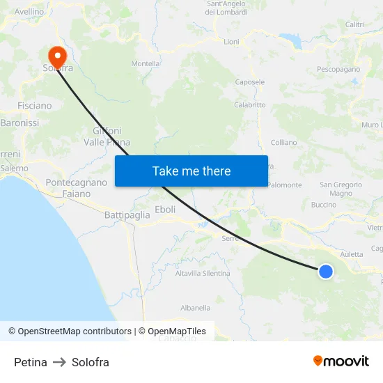 Petina to Solofra map