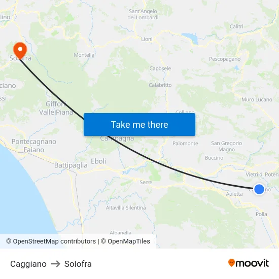 Caggiano to Solofra map