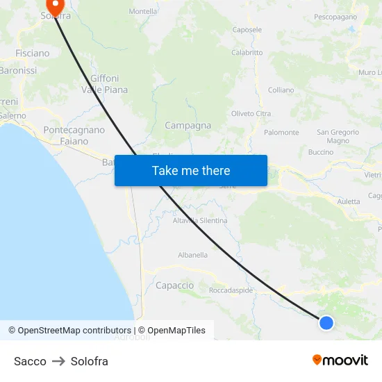 Sacco to Solofra map