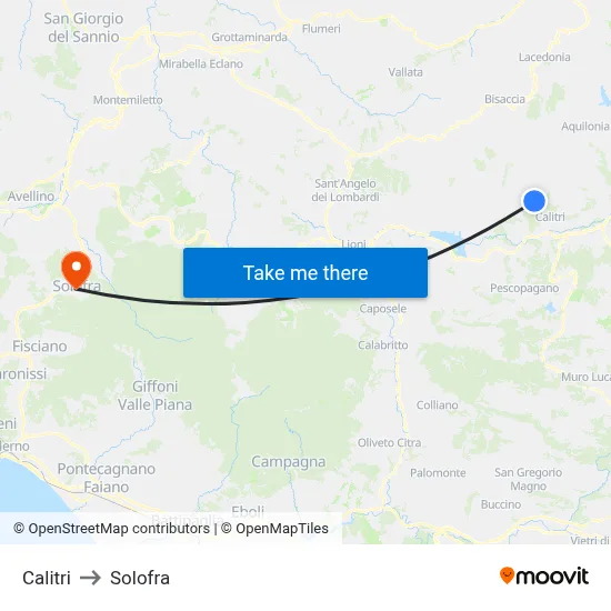 Calitri to Solofra map
