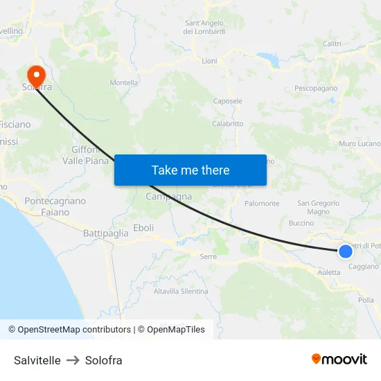 Salvitelle to Solofra map
