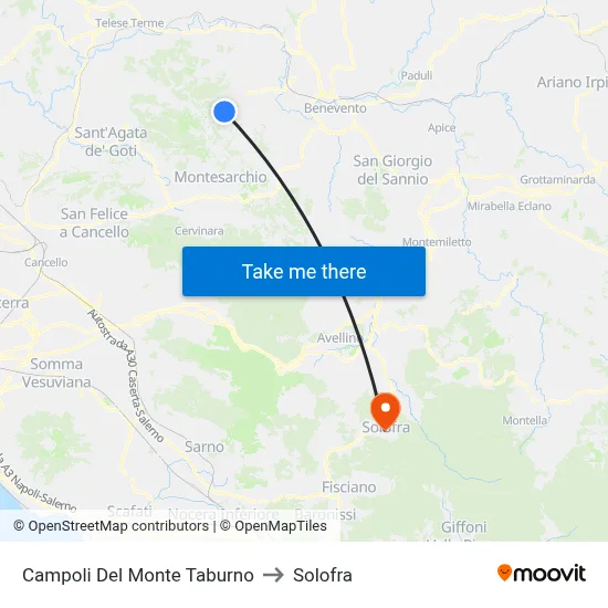 Campoli Del Monte Taburno to Solofra map