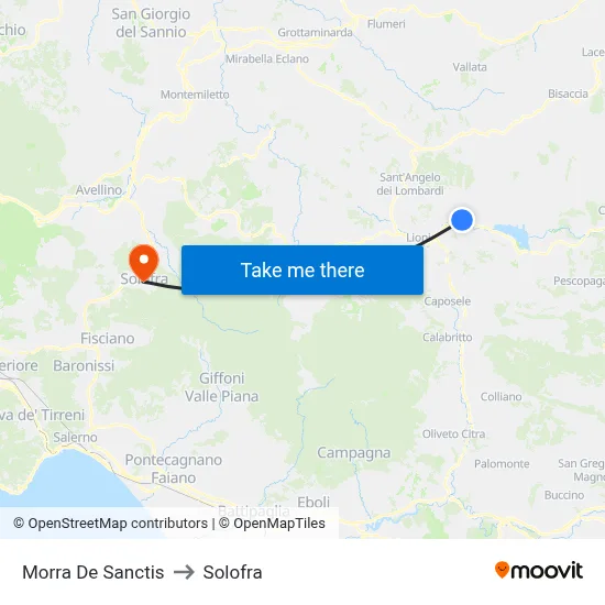 Morra De Sanctis to Solofra map