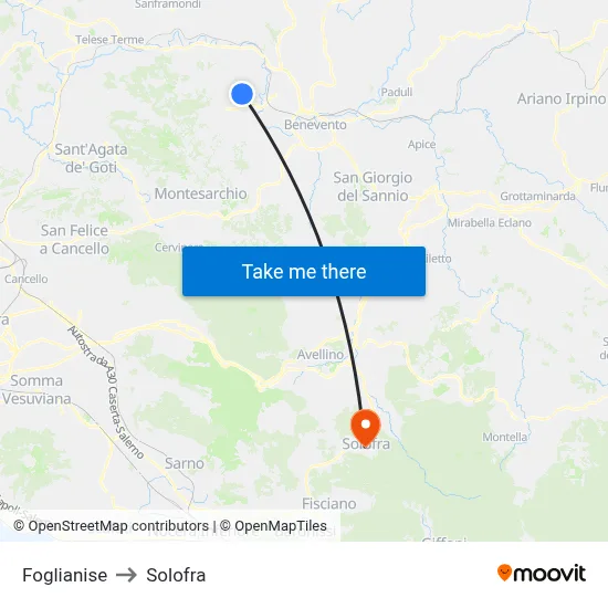 Foglianise to Solofra map