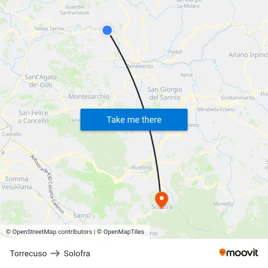 Torrecuso to Solofra map