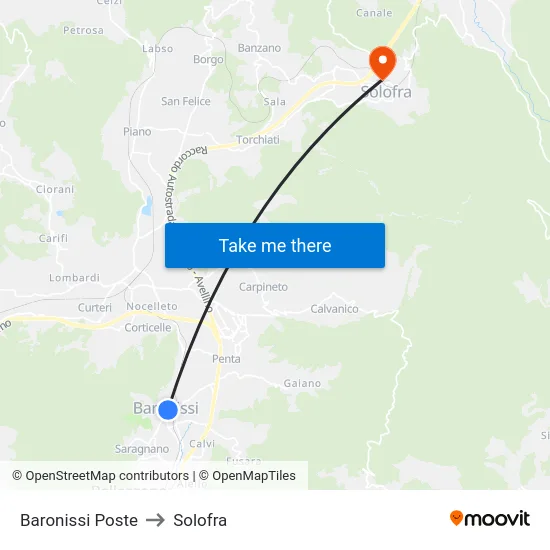 Baronissi Poste to Solofra map