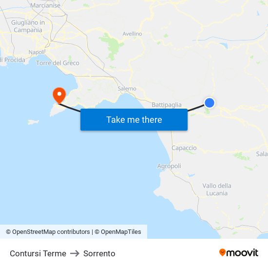 Contursi Terme to Sorrento map