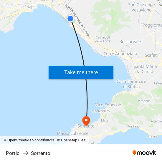 Portici to Sorrento map