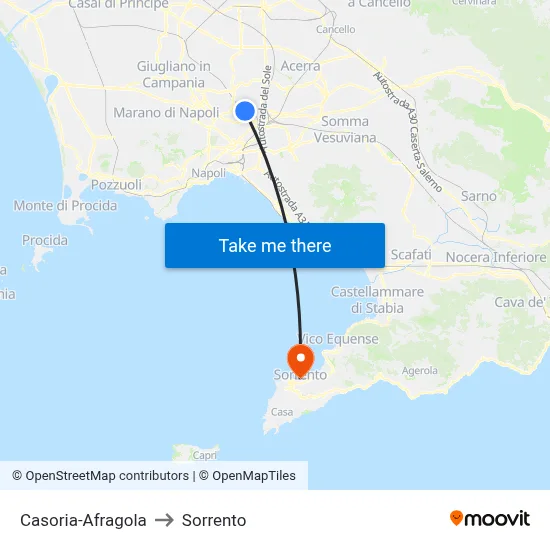 Casoria-Afragola to Sorrento map
