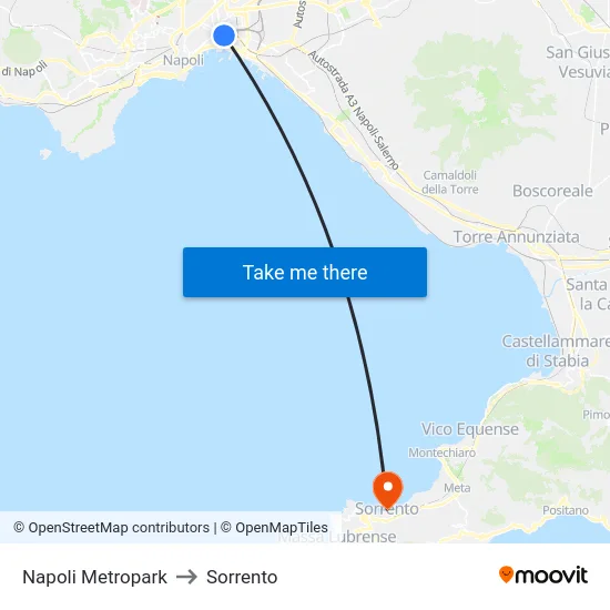 Napoli Metropark to Sorrento map