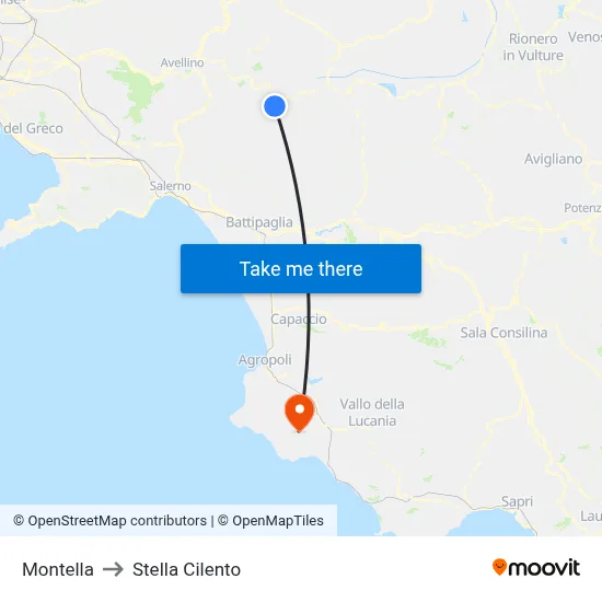 Montella to Stella Cilento map