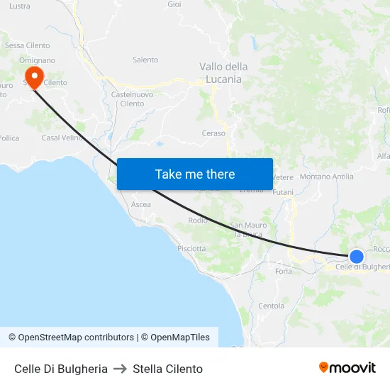 Celle Di Bulgheria to Stella Cilento map