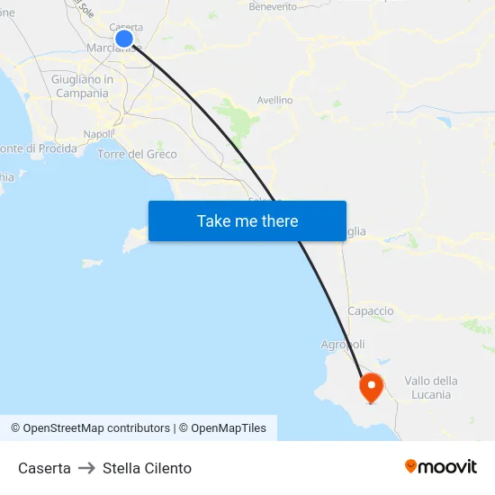 Caserta to Stella Cilento map
