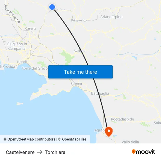 Castelvenere to Torchiara map