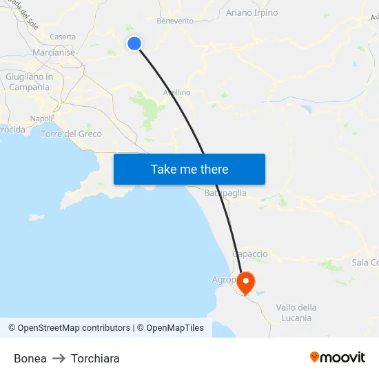 Bonea to Torchiara map