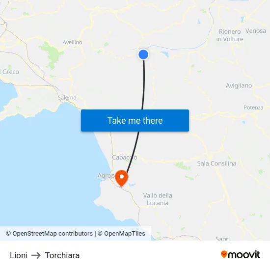 Lioni to Torchiara map