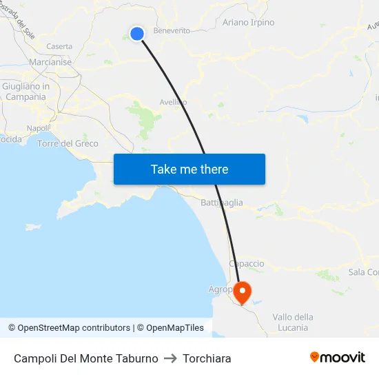 Campoli Del Monte Taburno to Torchiara map