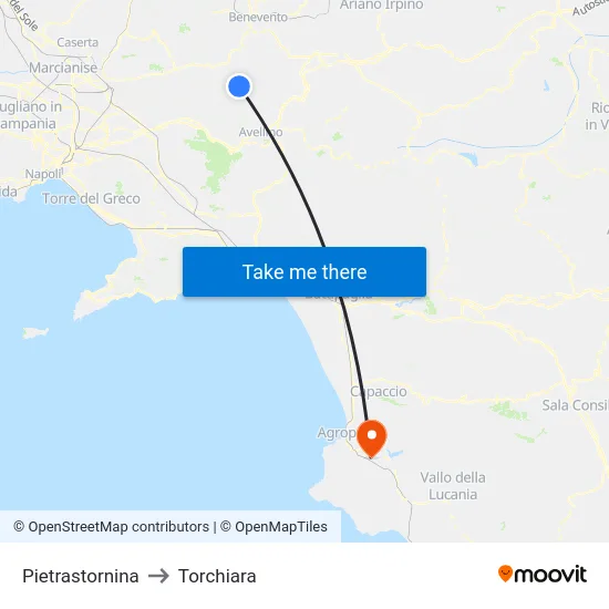 Pietrastornina to Torchiara map