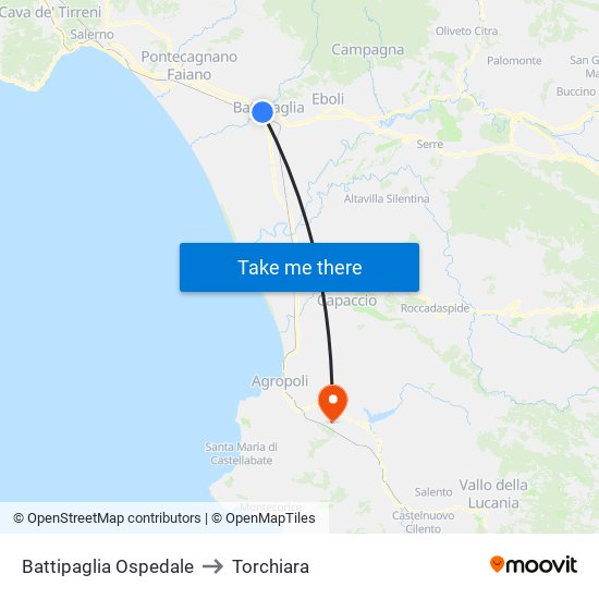 Battipaglia Ospedale to Torchiara map