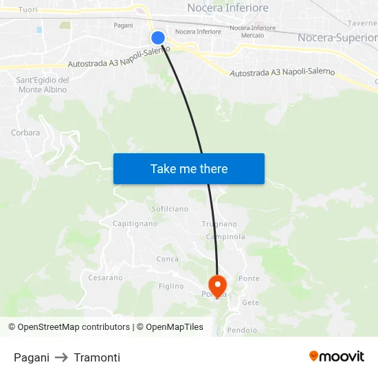 Pagani to Tramonti map