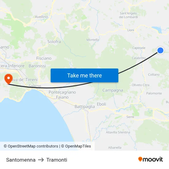 Santomenna to Tramonti map