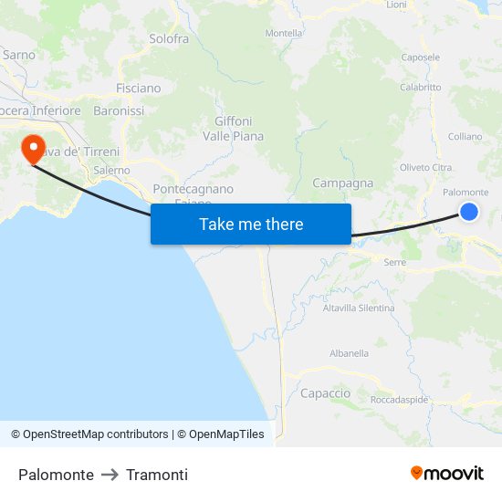 Palomonte to Tramonti map
