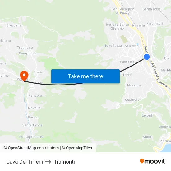 Cava Dei Tirreni to Tramonti map