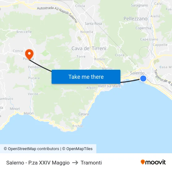 Salerno - P.za XXIV Maggio to Tramonti map