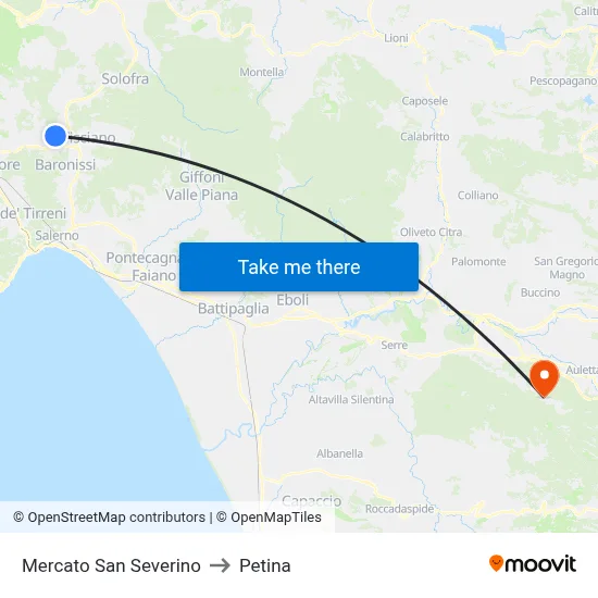 Mercato San Severino to Petina map