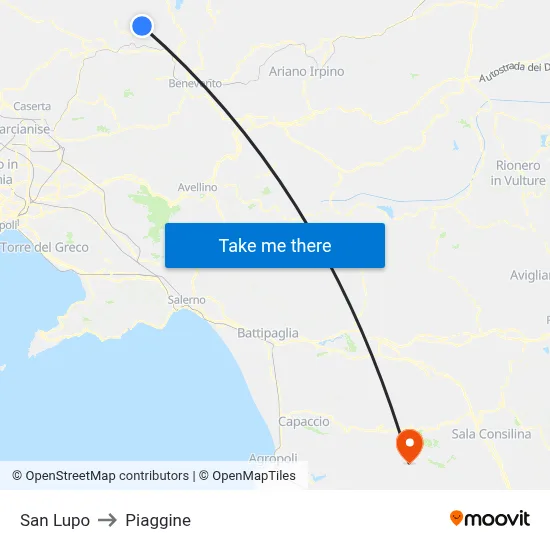 San Lupo to Piaggine map
