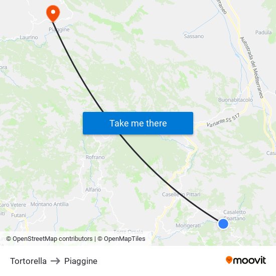 Tortorella to Piaggine map