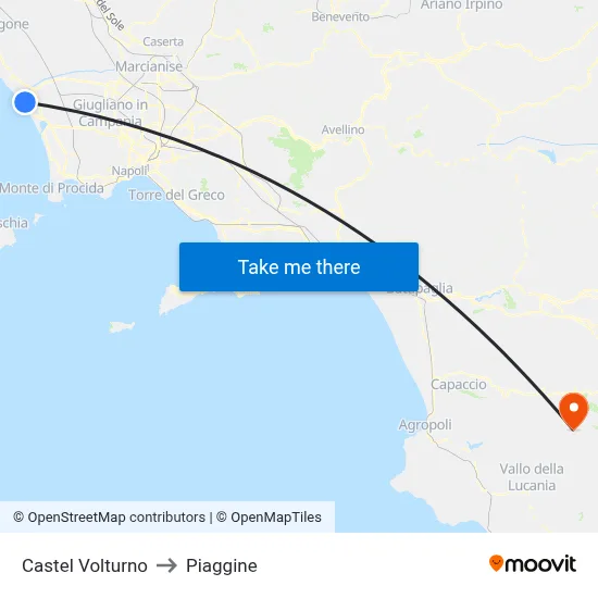 Castel Volturno to Piaggine map