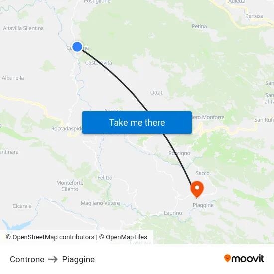 Controne to Piaggine map