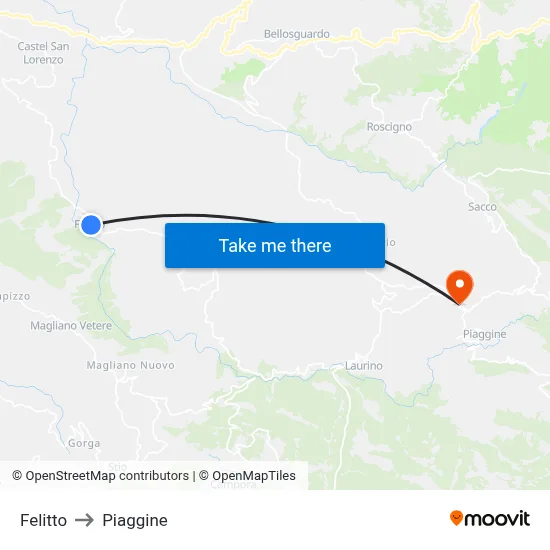 Felitto to Piaggine map