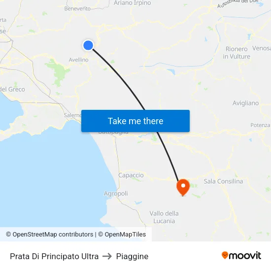 Prata Di Principato Ultra to Piaggine map