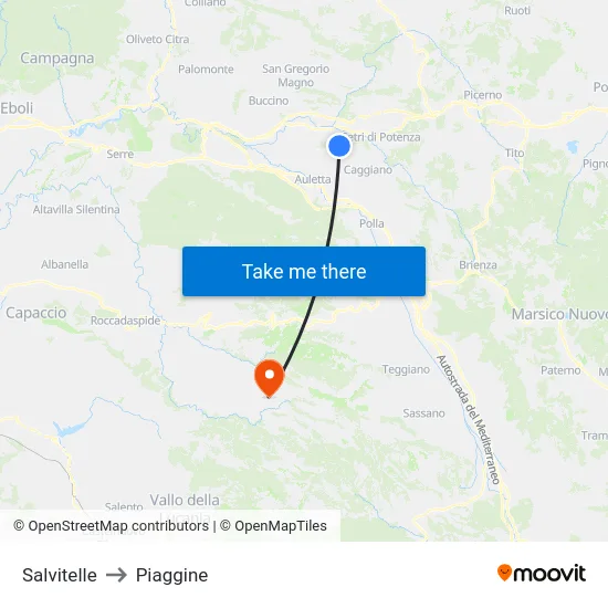 Salvitelle to Piaggine map