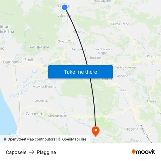 Caposele to Piaggine map