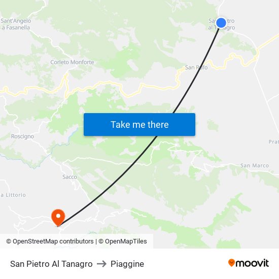 San Pietro Al Tanagro to Piaggine map