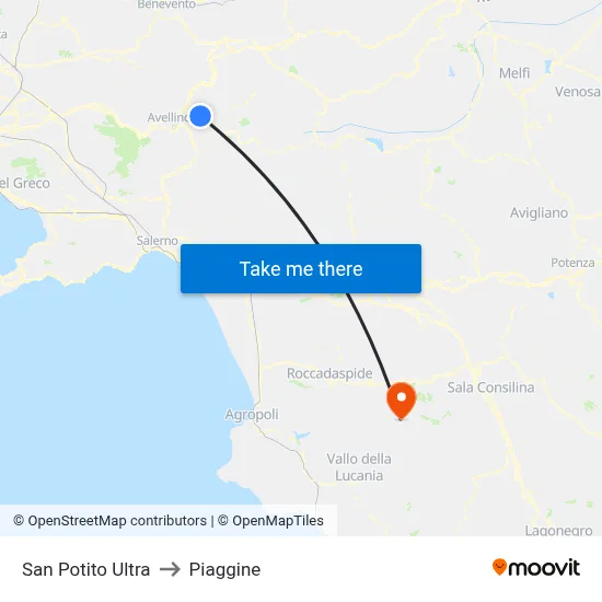 San Potito Ultra to Piaggine map